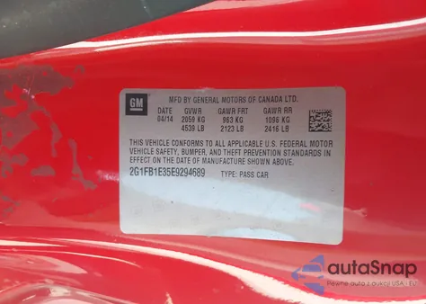 2014 Chevrolet Camaro 1Lt z USA, uszkodzony, nr VIN 2G1FB1E35E9294689